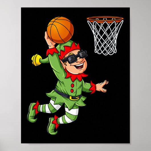 Kerst Elf Dunking Een Basketbal Fun Boys Kinder X Poster (Voorkant)