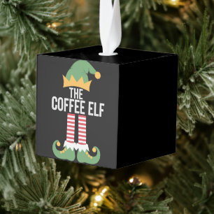 Kerst Elf Familie Overeenkomende Groep Koffie Kubus Ornament