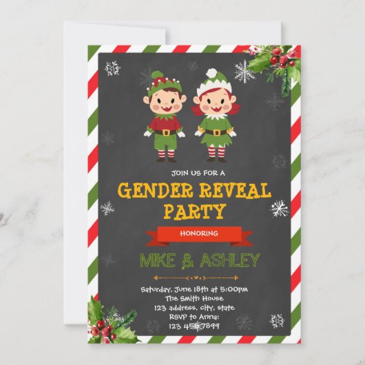 Kerst Elf Geslacht onthullen Uitnodiging van het F (Voorkant)
