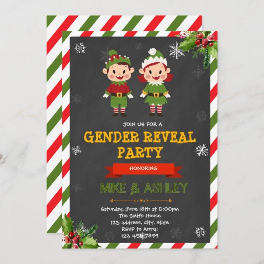 Kerst Elf Geslacht onthullen Uitnodiging van het F (Voorkant / Achterkant)