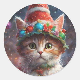 Kerst Elf Kat, Vakantie Kitten Cat, Pet Ronde Sticker