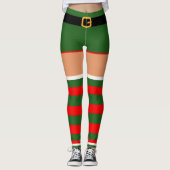 Kerst elf kostuum rood groen gestreept Leggings (Voorkant)
