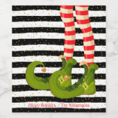 Kerst-Elf Legs Black en White Stripes Wijn Etiket (Enkel label)