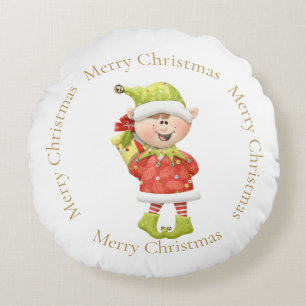 Kerst Elf met Cadeau Rond Kussen