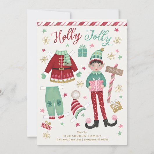 Kerst Elf Paper Doll Flat Holiday Kaart (Voorkant)