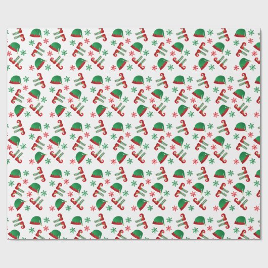 Kerst Elf Pattern Red Green Cadeaupapier (Vlak)