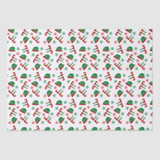 Kerst-Elf Pet Snowflakes Pattern Red Green Tissuepapier (Voorkant)