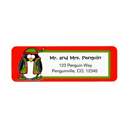 Kerst elf pinguïn retour adreslabels etiket (Voorkant)