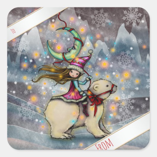 Kerst Elf Rijden Polar Beer Gift Labels (Voorkant)