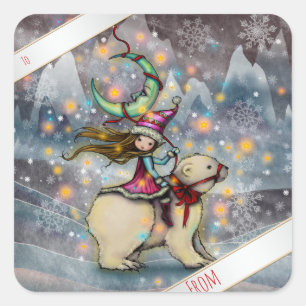 Kerst Elf Rijden Polar Beer Gift Labels