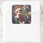 Kerst Elf Schattigee vakantie Vierkante Sticker (Tas)