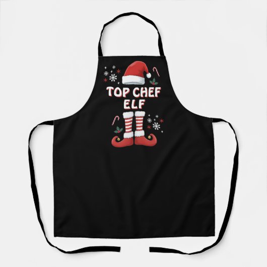 Kerst Elf Top Chef Vakantie Zwart T-shirt Schort (Voorkant)