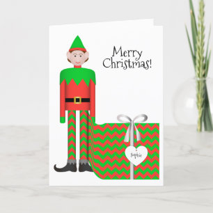 Kerst Elf Wenskaart - Chevron Cadeaupakket Feestdagen Kaart