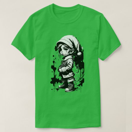 Kerst Elf Zwart & Wit Inkt Kerst T-shirt (Design voorkant)