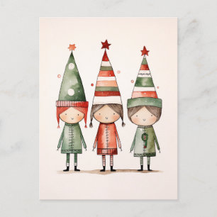 Kerst Elfen in feestelijke Petten Briefkaart