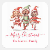 Kerst elven foto vierkante sticker (Voorkant)