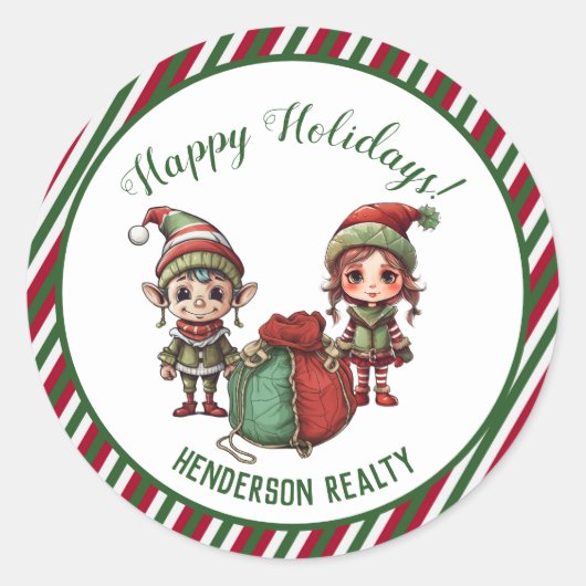 Kerst Elves aangepaste vakantie bedrijf Ronde Sticker (Voorkant)