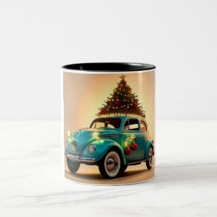 Kerst en een oldtimer tweekleurige koffiemok