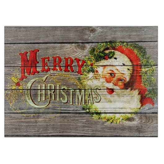 kerst en kerstman op Rustic oud hout Snijplank (Voorkant)