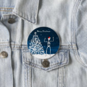 Kerst en skelet in de winter ronde button 7,6 cm (In situ)