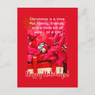 Kerst en veel wijn Schildpad en poinsettia's Briefkaart