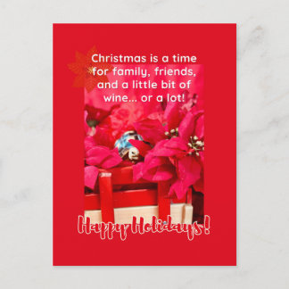 Kerst en veel wijn Schildpad en poinsettia's Briefkaart
