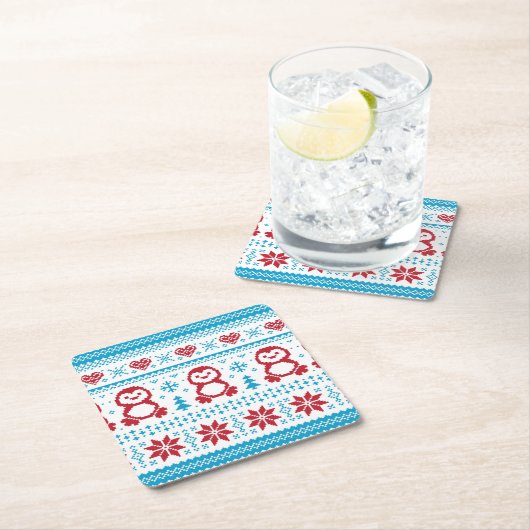 Kerst- en winterbreiwerk vierkante kartonnen onderzetter (Insitu)