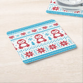 Kerst- en winterbreiwerk vierkante kartonnen onderzetter (Schuin)