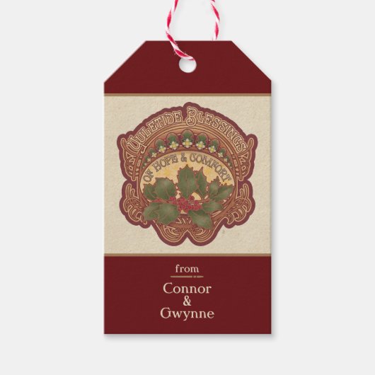 Kerst en Yule Zegeningen Custom Red Holiday Cadeaulabel (Voorkant)