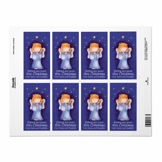 Kerst engel blauwe cadeau labels (Full Sheet)