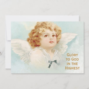 Kerst Engel Cherub Glorie aan God Religieus Blauw Feestdagenkaart