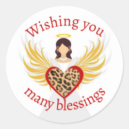 Kerst Engel Rode Hart Luipaard Vleugels Gift Ronde Sticker