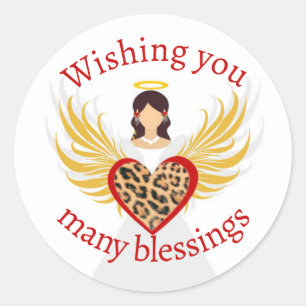 Kerst Engel Rode Hart Luipaard Vleugels Gift Ronde Sticker