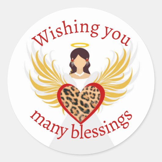 Kerst Engel Rode Hart Luipaard Vleugels Gift Ronde Sticker (Voorkant)