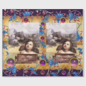 KERST ENGEL, ROOD BLAUW BLOEMPERKAMENT ROZE EDELST CADEAUPAPIER (Vlak)