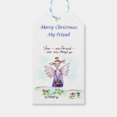 Kerst engel tekening Paarse "You My Friend" Cadeaulabel (Voorkant)