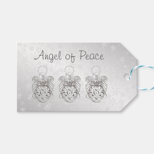 Kerst Engel van de Vrede Zilvergrijs "Aan: Van:" Cadeaulabel (Voorkant (Horizontaal))