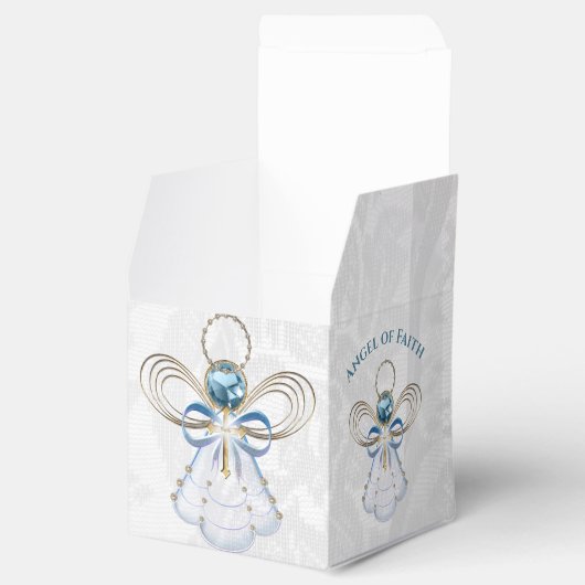 Kerst Engel van Geloof Blauw Filigraan en Kant Bedankdoosjes (Geopend)