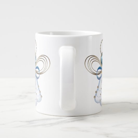 Kerst Engel van Geloof Elegant Blauw Goud Jumbo Mok (Achterkant)