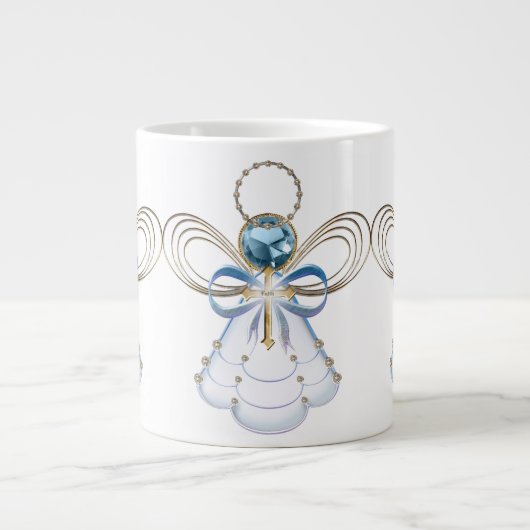 Kerst Engel van Geloof Elegant Blauw Goud Jumbo Mok (Voorkant)