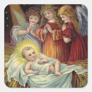Kerst engelen groet Baby Jesus Vintage beeld Vierkante Sticker