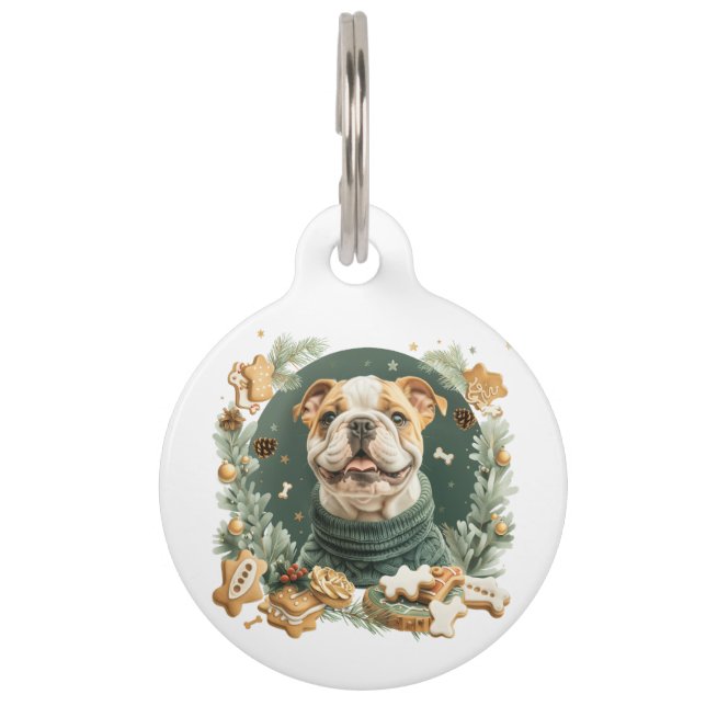 Kerst Engelse Bulldog Huisdierpenning (Voorkant)