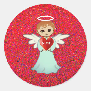 Kerst engeltje met halo ronde sticker
