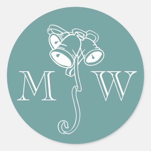 Kerst envelop sealers met bel monogram ronde sticker (Voorkant)