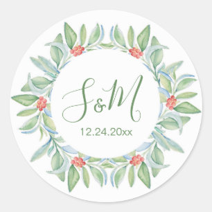 Kerst Envelope Seal, Greenery & Berries Ronde Sticker