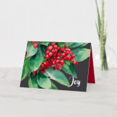 Kerst Evergreen Rode bessen Folie Feestdagenkaart (Voorkant)