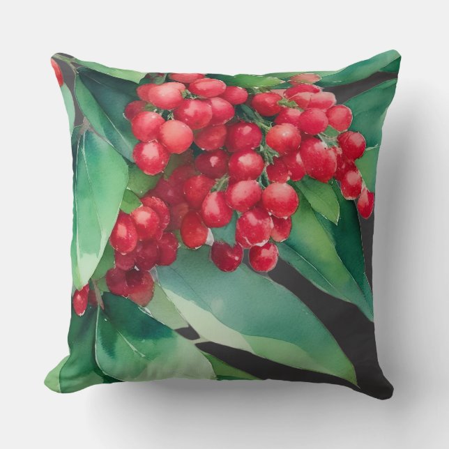 Kerst Evergreen Rode bessen Kussen (Voorkant)