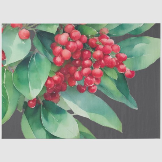Kerst Evergreen Rode bessen Tissuepapier (Voorkant)