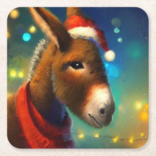 Kerst Ezel 3 Vierkante Kartonnen Onderzetter