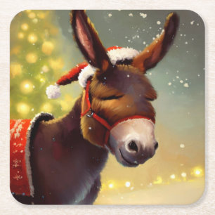 Kerst Ezel 4 Vierkante Kartonnen Onderzetter